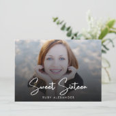 Casual Script White 4 Photo Sweet 16 Birthday Einladung (Stehend Vorderseite)