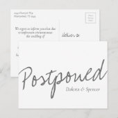 Casual Script | White Gray Postponed Wedding Postkarte (Vorne/Hinten)