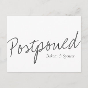 Casual Script White Gray Postponed Wedding Postkarte