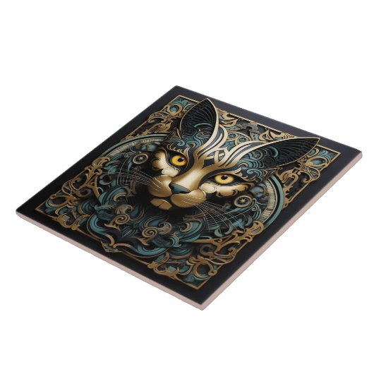 Cat 3D-Effekt mit Abstrakter Goldkunst Fliese (Seite)