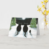 Cat 429 mit Maus beim Mondsehen Grußkarte Karte (Gelbe Blume)