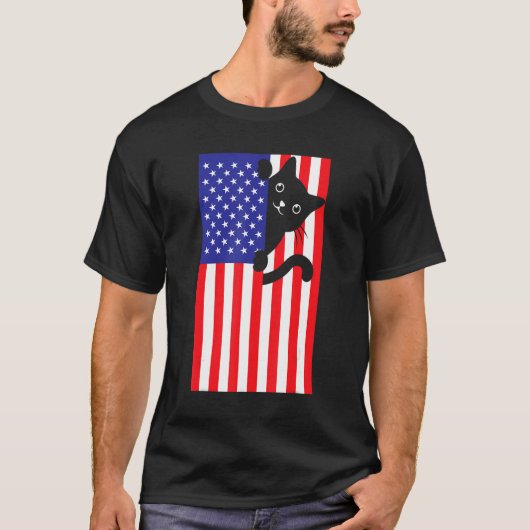 Cat 4th Of July US Flag Patriotic American 1 T-Shirt (Vorderseite)
