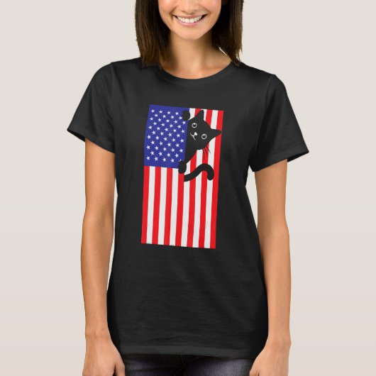 Cat 4th Of July US Flag Patriotic American 1 T-Shirt (Vorderseite)