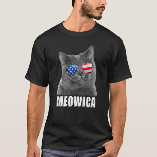 Cat 4th of July USA American Flag T-Shirt (Vorderseite)