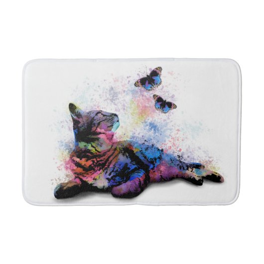 Cat 614 pink blue butterfly badematte (Vorderseite)