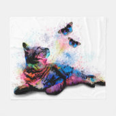 Cat 614 pink blue butterfly fleecedecke (Vorderseite (Horizontal))