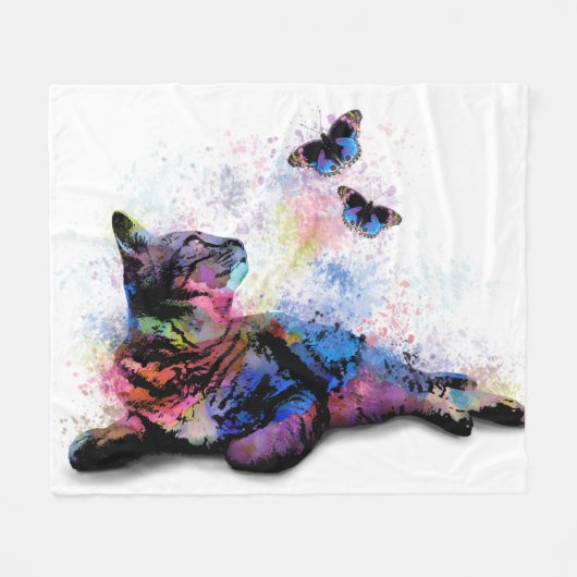 Cat 614 pink blue butterfly fleecedecke (Vorderseite (Horizontal))