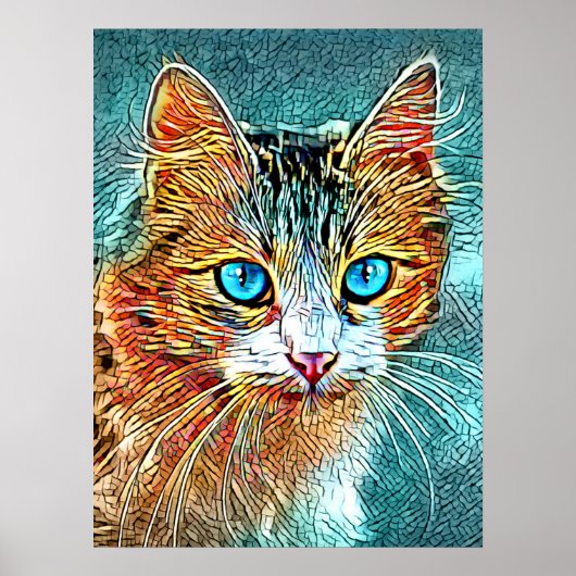 Cat 685 Turquoise Orange Poster (Vorne)