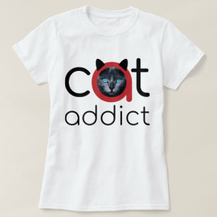 Cat Addict Black Red Blue Eyes Design T-Shirt