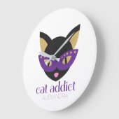 Cat Addict Niedlich Black Lila Gold Kundenname Große Wanduhr (Winkel)