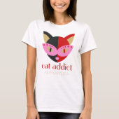 Cat Addict Niedlicher schwarz rosa Name angepasst T-Shirt (Vorderseite)