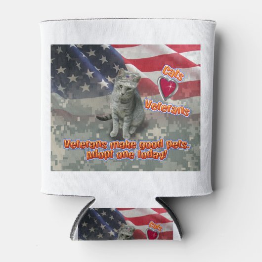 Cat Adoptiere Veteran für lebenslange Freundschaft Dosenkühler (Vorderseite)
