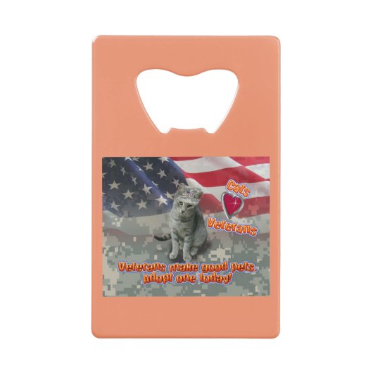 Cat Adoptiere Veteran für lebenslange Freundschaft Geldbeutel Flaschenöffner (Vorderseite)