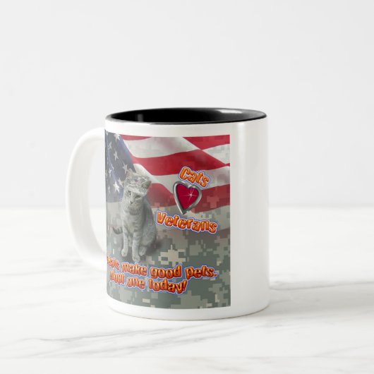 Cat Adoptiere Veteran für lebenslange Freundschaft Zweifarbige Tasse (Vorderseite Links)