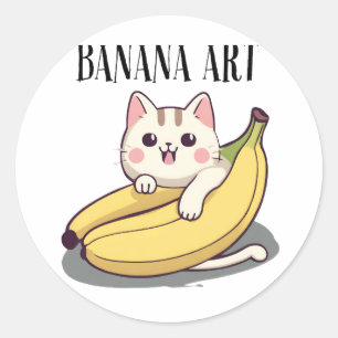 Cat Adores Banana Art Runder Aufkleber