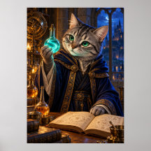 Cat Alchemist Fantasy Wizard Wall Art Poster