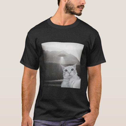 Cat Alien Ufo Selfie T-Shirt (Vorderseite)