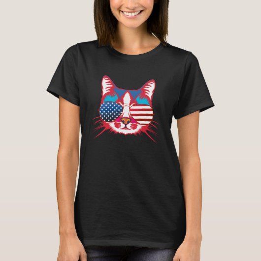 Cat  America Patriotic 4th July Independence Sungl T-Shirt (Vorderseite)
