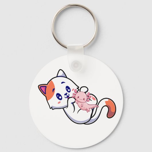 Cat and Axolotl Kawaii Neko Anime Button Keychain Schlüsselanhänger (Vorderseite)