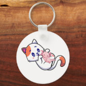 Cat and Axolotl Kawaii Neko Anime Button Keychain Schlüsselanhänger (Vorderseite)