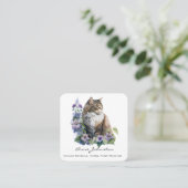 Cat and Blume Square Business Card Quadratische Visitenkarte (Stehend Vorderseite)