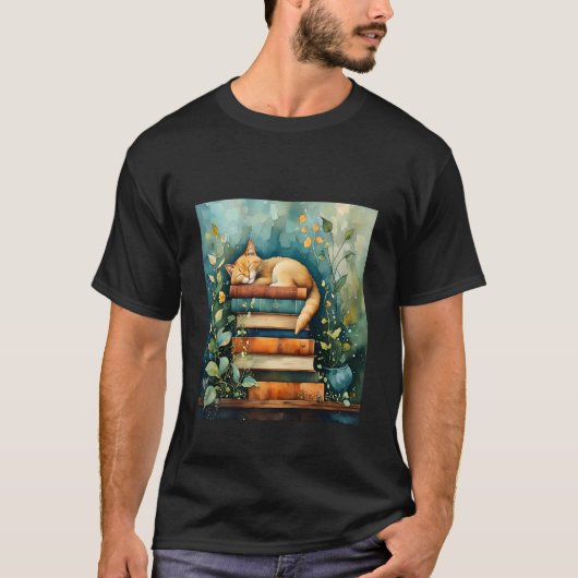 Cat and Books - Cute Cat Lover T-Shirt (Vorderseite)