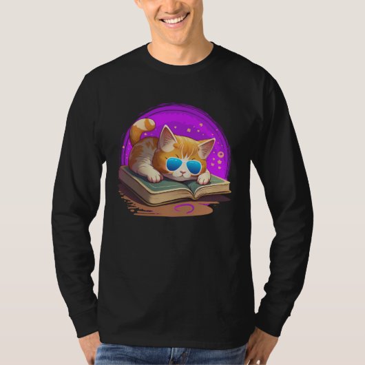 Cat and Bookworm Book Books and Cat fans T-Shirt (Vorderseite)