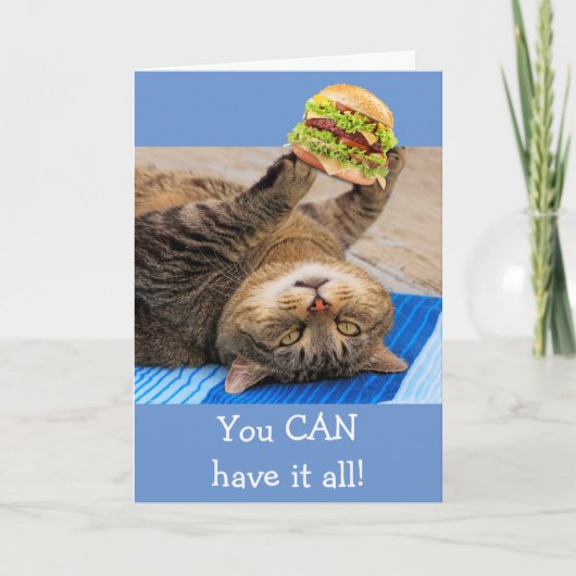 Cat and Cheeseburger Birthday Karte (Vorderseite)