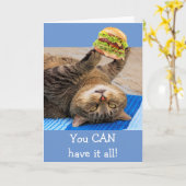 Cat and Cheeseburger Birthday Karte (Gelbe Blume)