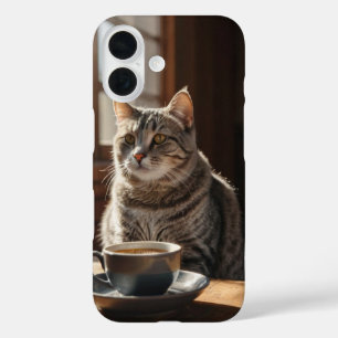 Cat and Coffee Vibes iPhone 16 Hülle