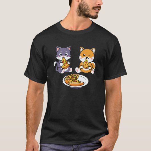 Cat And Corgi Dog Eating Pizza Kids T-Shirt (Vorderseite)