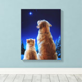 Cat and Dog Christmas Miracle Leinwanddruck (Insitu (Holzboden))