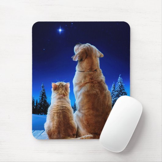Cat and Dog Christmas Miracle Mousepad (Mit Mouse)