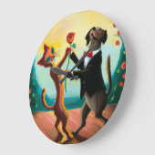 Cat and Dog Dancing Tango im Dance Club, AI Art Große Wanduhr (Winkel)