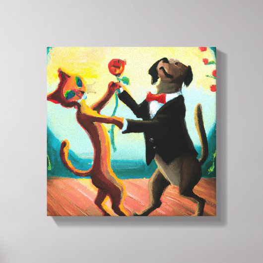 Cat and Dog Dancing Tango im Dance Club, AI Art Leinwanddruck (Vorderseite)