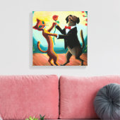 Cat and Dog Dancing Tango im Dance Club, AI Art Leinwanddruck (Insitu (Wohnzimmer))