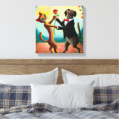 Cat and Dog Dancing Tango im Dance Club, AI Art Leinwanddruck (Insitu (Schlafzimmer))