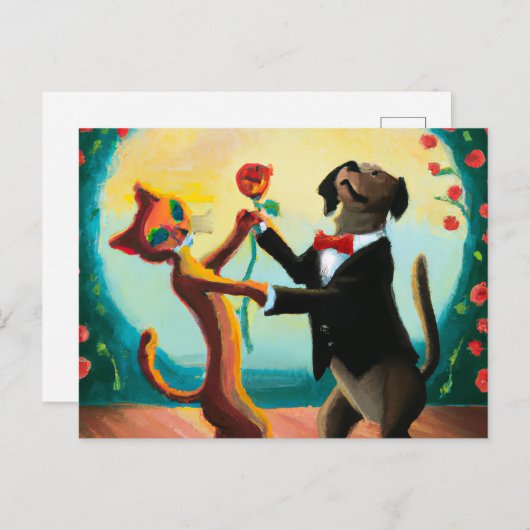 Cat and Dog Dancing Tango im Dance Club, AI Art Postkarte (Vorne/Hinten)