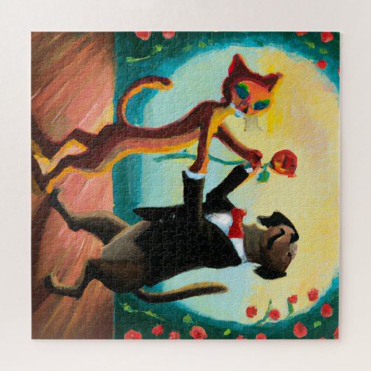 Cat and Dog Dancing Tango im Dance Club, AI Art Puzzle (Horizontal)