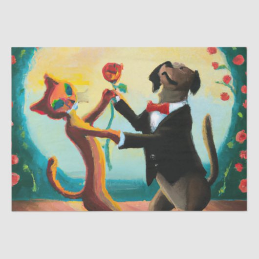 Cat and Dog Dancing Tango im Dance Club, AI Art Seidenpapier (Vorderseite)