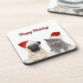 Cat and Dog Frohe Weihnachtsfeiertage Getränkeuntersetzer (Linke Seite)