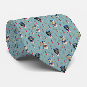 Cat and Dog Sailors Nautic Watercolor Pattern Krawatte
