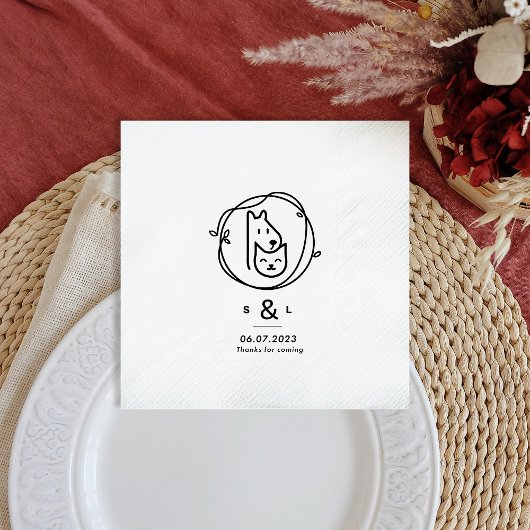 Cat and Dog Simple Modern Wedkin Serviette