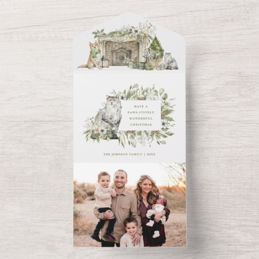 Cat and Dog Winter Kamin Foto Weihnachtskarte All In One Einladung (Innen Boden)