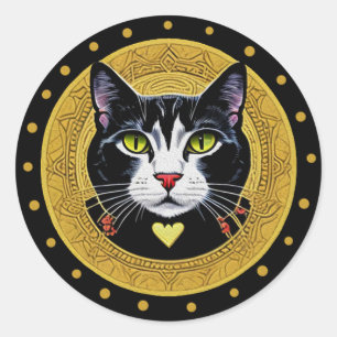 Cat and Dots Classic Round Aufkleber