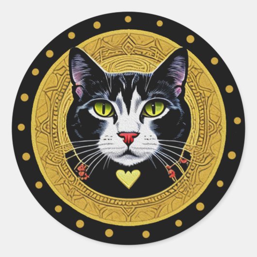 Cat and Dots Classic Round Aufkleber (Vorderseite)