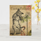 Cat and Fiddle Vintage französische Postkarte (Gelbe Blume)