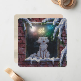 Cat and fireworks - card - by Monika Marzec Mitteilungskarte