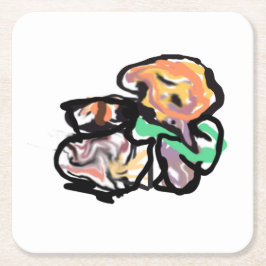 Cat and flowers fun rechteckiger pappuntersetzer