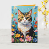 Cat and Flowers Greetings Card Karte (Gelbe Blume)